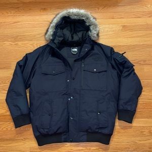 The North Face Men's Gotham XL black down jacket with hood.